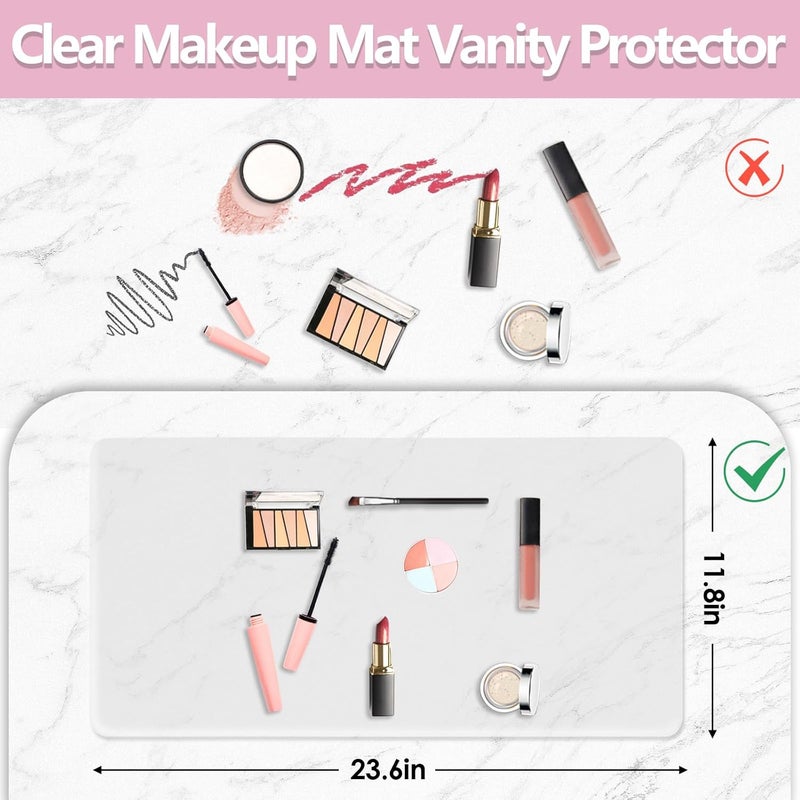 Amerbro Clear Makeup Mat for Vanity to Protect Vanity Desk Top, PVC Vanity Mat, Easy to Clean Vanity Desk Mat Clear Desk Pad - Vanity Makeup Pads Waterproof and Oilproof, 23.6x11.8in - Transparent - Image 2